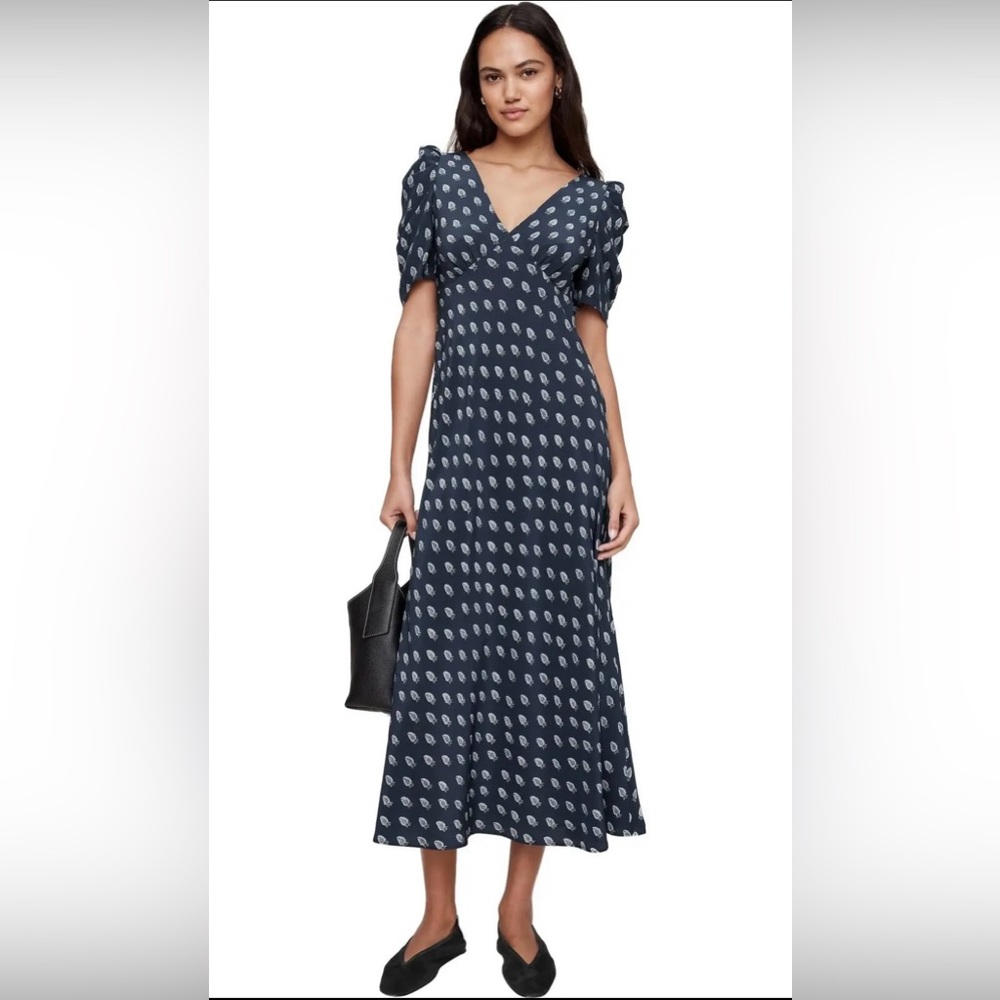 NWT - Banana Republic Matte Silk Maxi Dress Navy Paisley